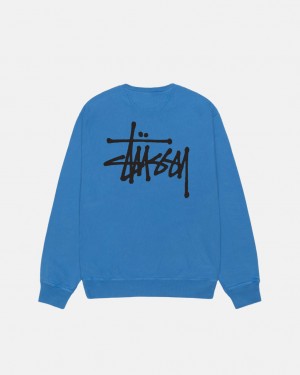 Stussy Basic Stussy Crew Pigment Dyed - Unisex Hoodies Sininen | ZFINQ17553