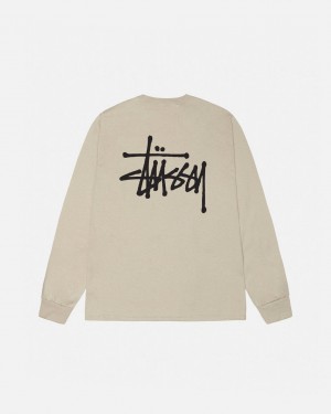 Stussy Basic Stussy Ls Tee - Mens Long Sleeve T-Shirt Khaki | FIICD97960