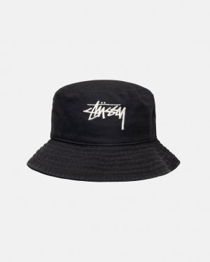 Stussy Bucket Hat Big Stock - Unisex Mustat | BFISO90506