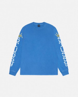 Stussy Jumbo LS Tee Pigment Dyed - Unisex Longsleeve Sininen | LFISX96738