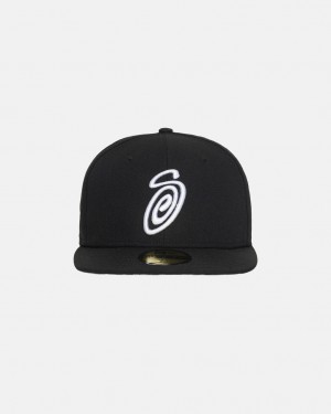 Stussy New Era 59Fifty Curly S - Unisex Mustat | FIEGJ28537