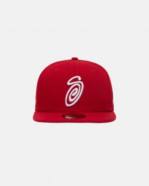 Stussy New Era 59Fifty Curly S - Unisex Punainen | PFIQX91110