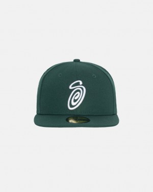 Stussy New Era 59Fifty Curly S - Unisex Vihreä | ZFIMJ17495