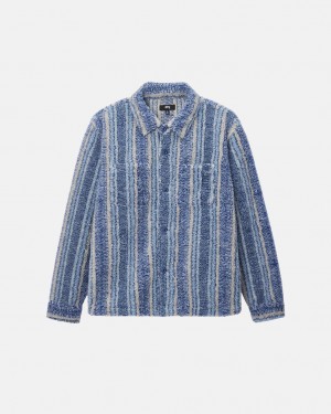 Stussy Raidallinen Sherpa Shirt - Unisex Tops Shirts Indigo | DFIVO68660