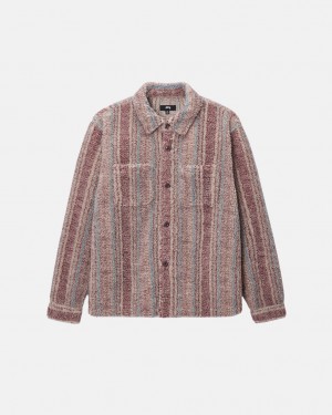 Stussy Raidallinen Sherpa Shirt - Unisex Tops Shirts Punainen | YFIVQ79653