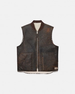 Stussy Reversible Shearling Workgear Vest - Unisex Jackets Ruskea | TFIWZ88754