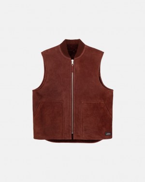 Stussy Reversible Shearling Workgear Vest - Unisex Jackets Viininpunainen | FICIF59864