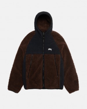 Stussy Sherpa Paneled Hupullinen Jacket - Unisex Hoodies Ruskea | FICVG74774