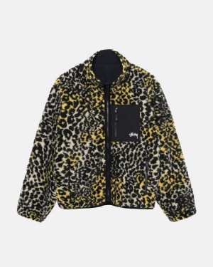 Stussy Sherpa Reversible Jacket - Unisex Jackets Keltainen Leopardi | FIXMI96821