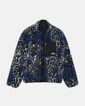 Stussy Sherpa Reversible Jacket - Unisex Jackets Sininen Leopardi | FIDFL75188