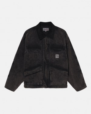 Stussy Shop Jacket Washed Canvas - Unisex Jackets Mustat | FIZPD49418