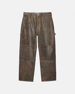 Stussy Työ Pant Distressed Nahkaiset - Unisex Jeans Pants Ruskea | TFIPQ13972