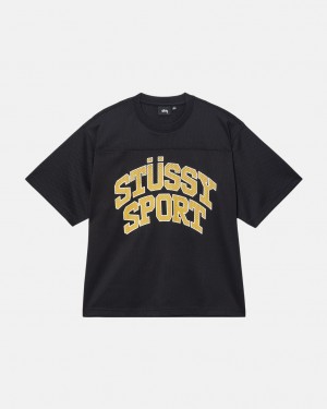 Stussy Urheilu Mesh Football Jersey - Unisex Sweaters Knits Mustat | FIDYB91211