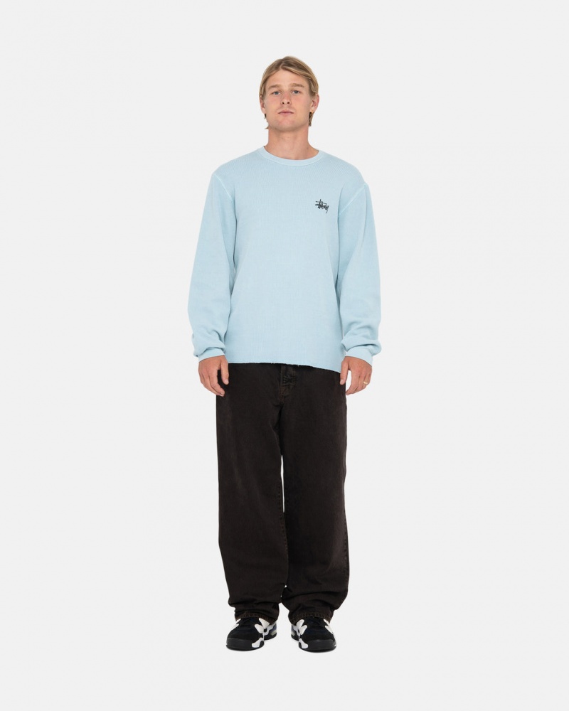 Stussy Basic Stock Ls Thermal - Mens Long Sleeve Knit Vaaleansininen | FIICD17681