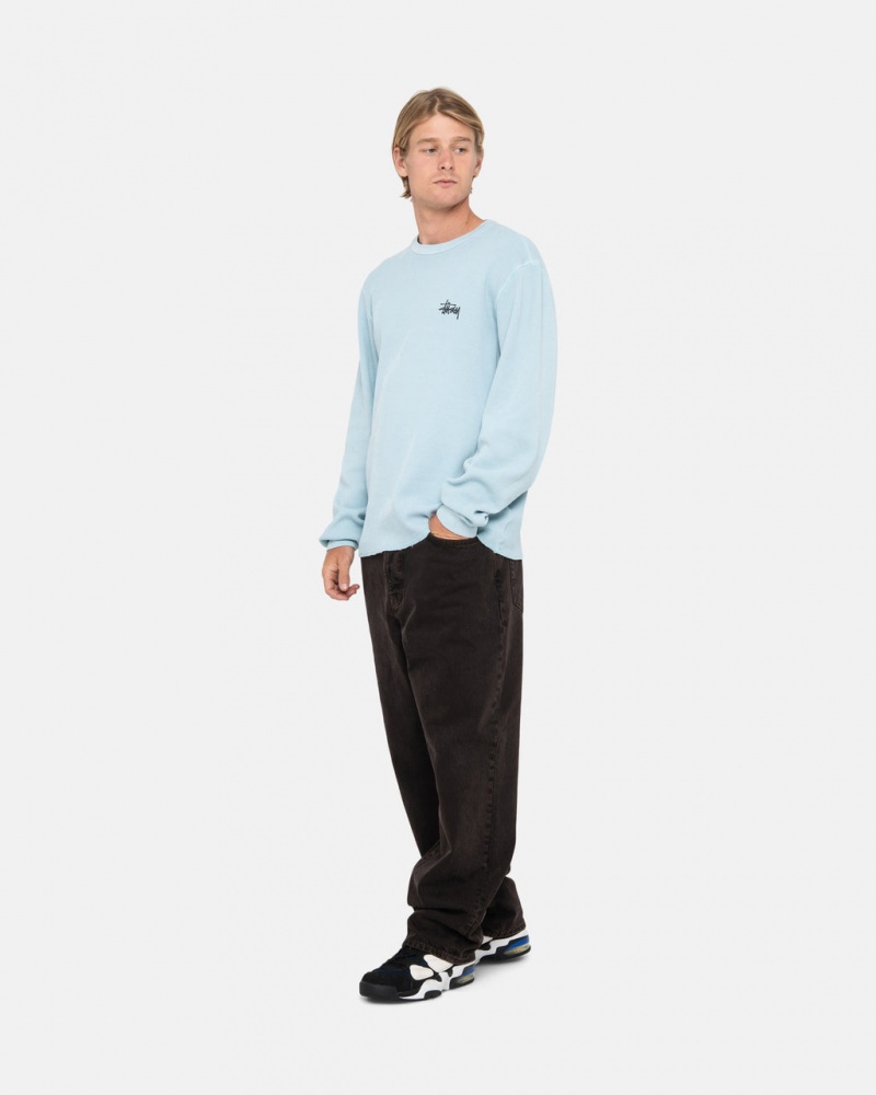 Stussy Basic Stock Ls Thermal - Mens Long Sleeve Knit Vaaleansininen | FIICD17681