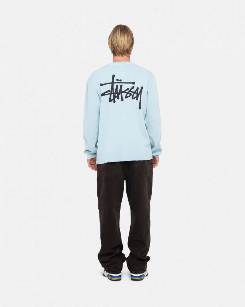 Stussy Basic Stock Ls Thermal - Mens Long Sleeve Knit Vaaleansininen | FIICD17681