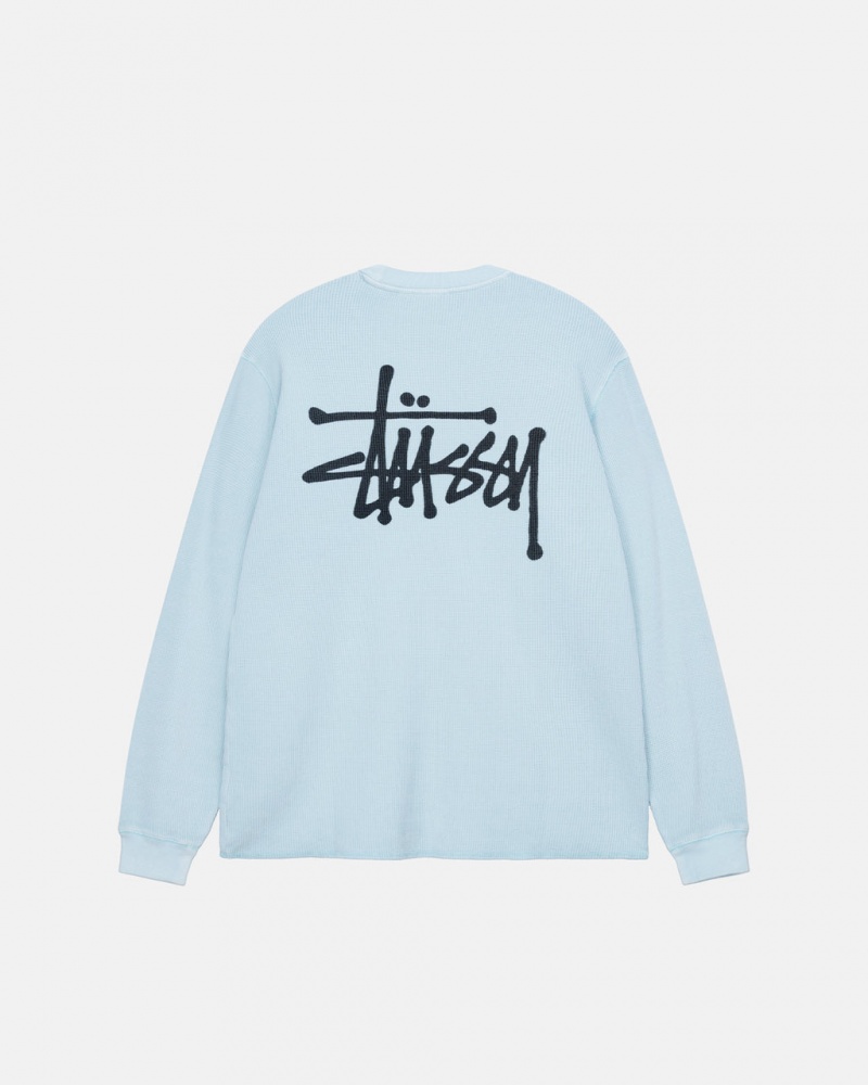 Stussy Basic Stock Ls Thermal - Mens Long Sleeve Knit Vaaleansininen | FIICD17681