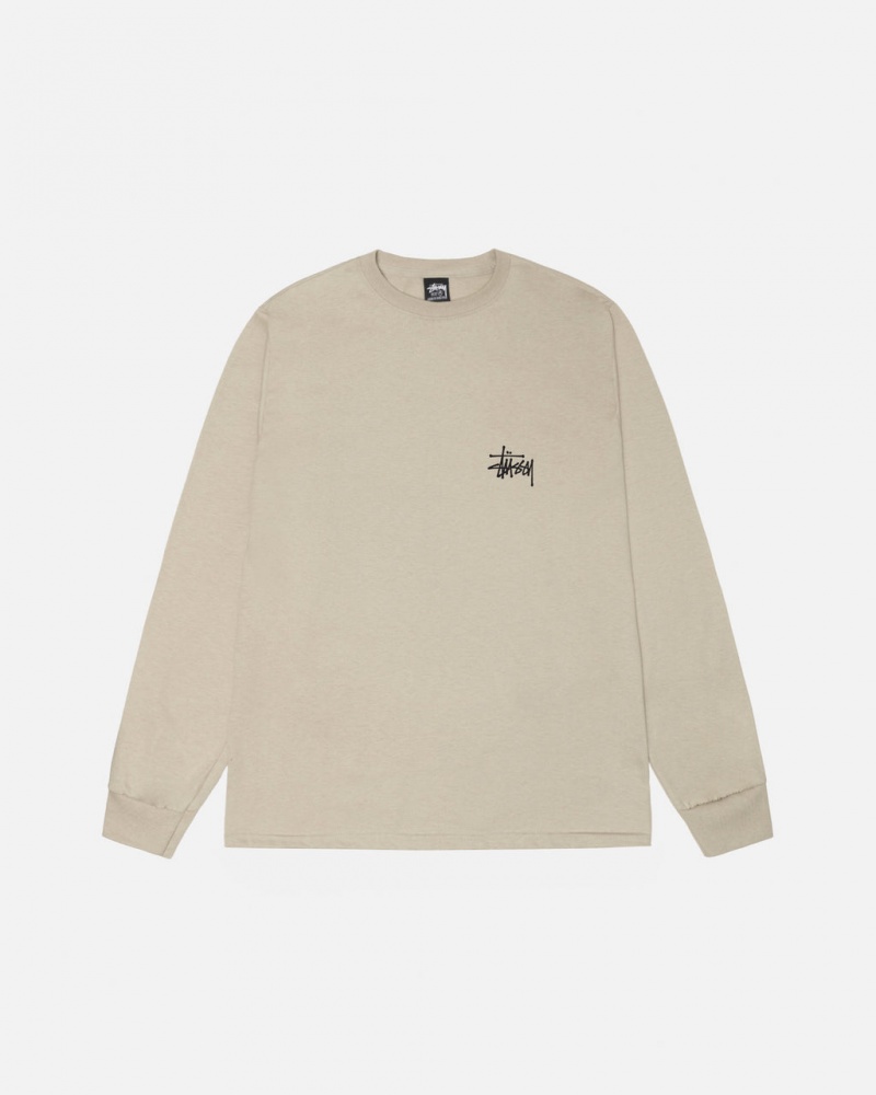 Stussy Basic Stussy Ls Tee - Mens Long Sleeve T-Shirt Khaki | FIICD97960