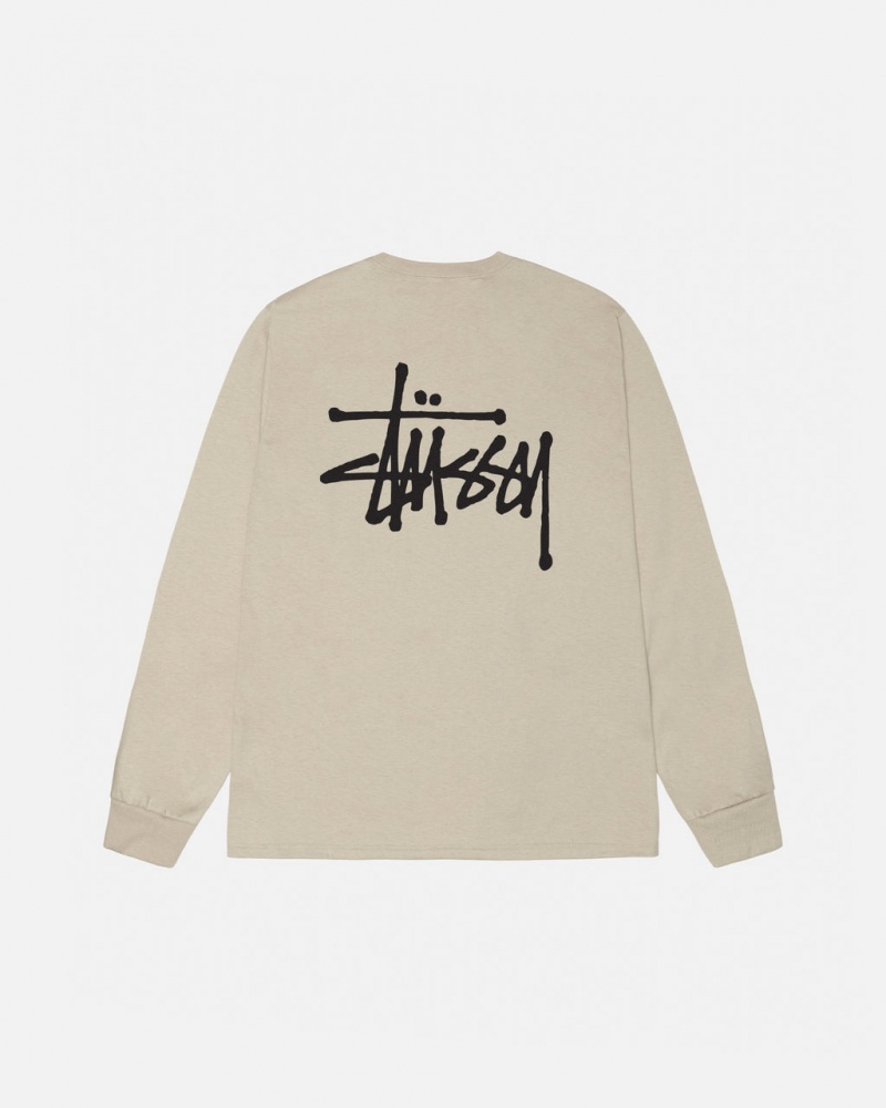 Stussy Basic Stussy Ls Tee - Mens Long Sleeve T-Shirt Khaki | FIICD97960