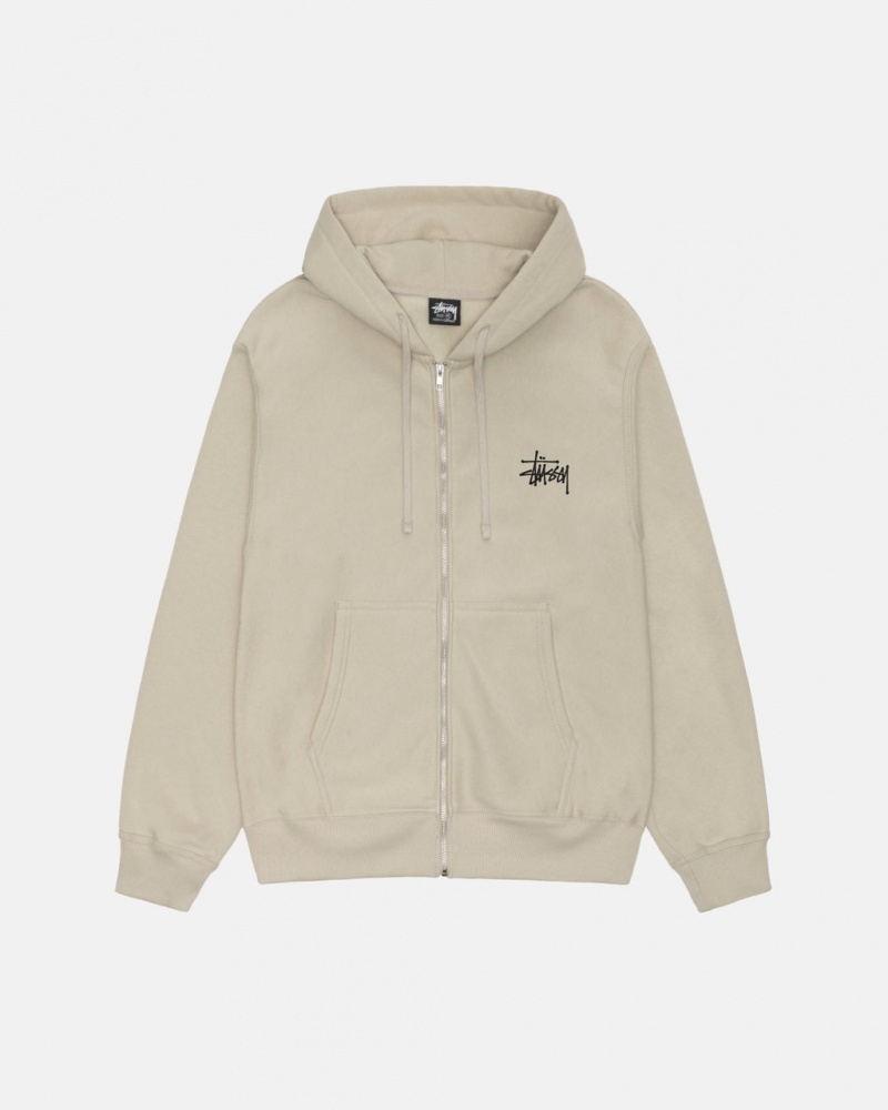 Stussy Basic Stussy Zip Hoodie - Unisex Hoodies Khaki | XFIGW48346