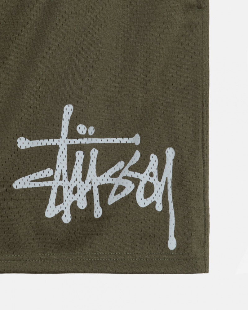 Stussy Big Basic Mesh Lyhyt - Men&s Shorts Trunks Oliivinvihreä | LFISX93983