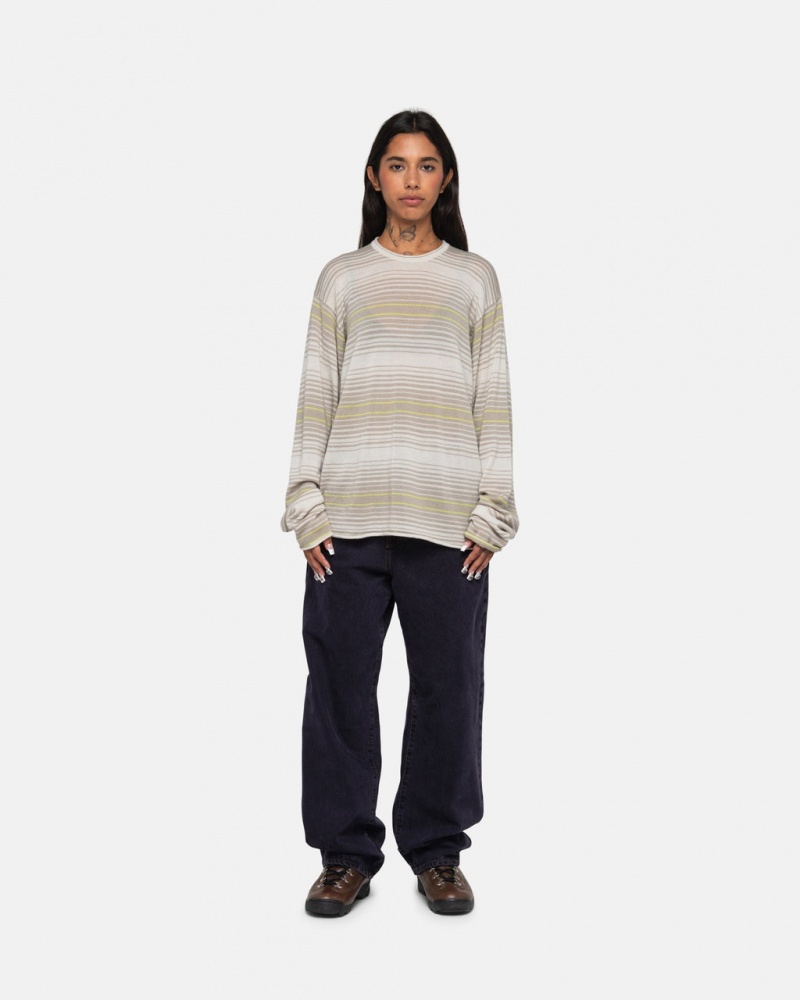 Stussy Horizontal Stripe Villa - Unisex Sweaters Beige | AFIDF18042