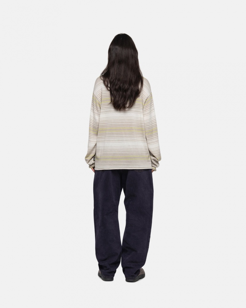 Stussy Horizontal Stripe Villa - Unisex Sweaters Knits Beige | FIQCS58897