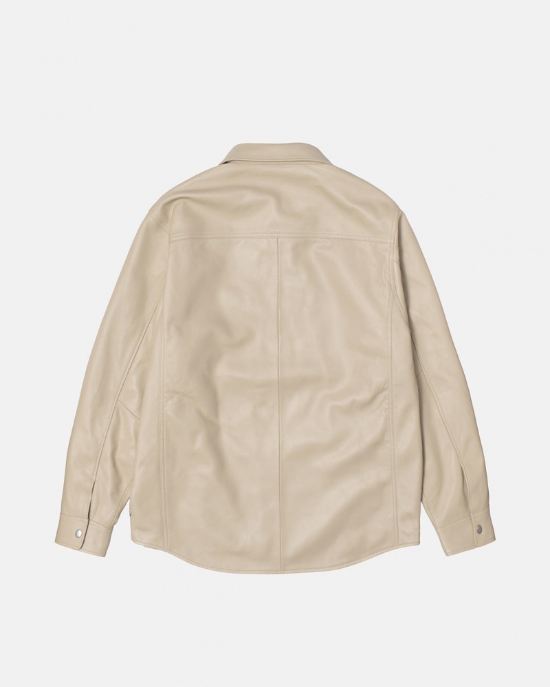 Stussy Nahkaiset Overshirt - Unisex Tops Shirts Beige | FIICD29143