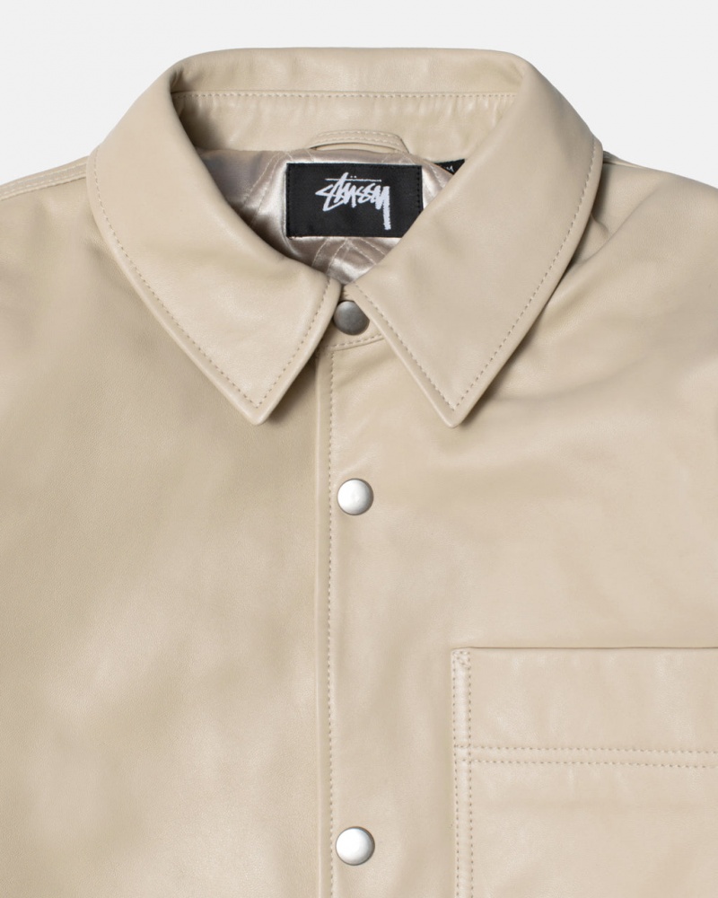 Stussy Nahkaiset Overshirt - Unisex Tops Shirts Beige | FIICD29143