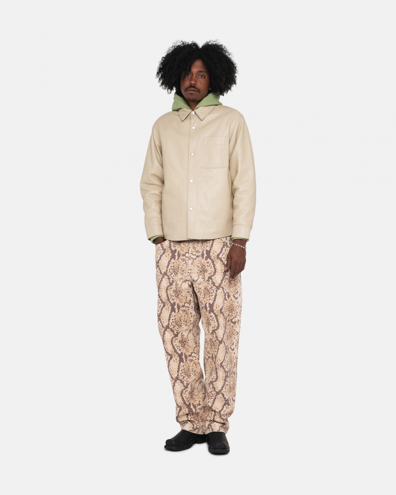 Stussy Nahkaiset Overshirt - Unisex Tops Shirts Beige | FIICD29143