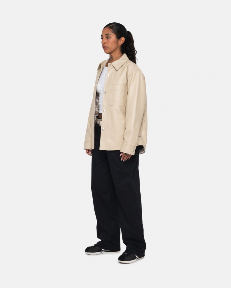 Stussy Nahkaiset Overshirt - Unisex Tops Shirts Beige | FIICD29143