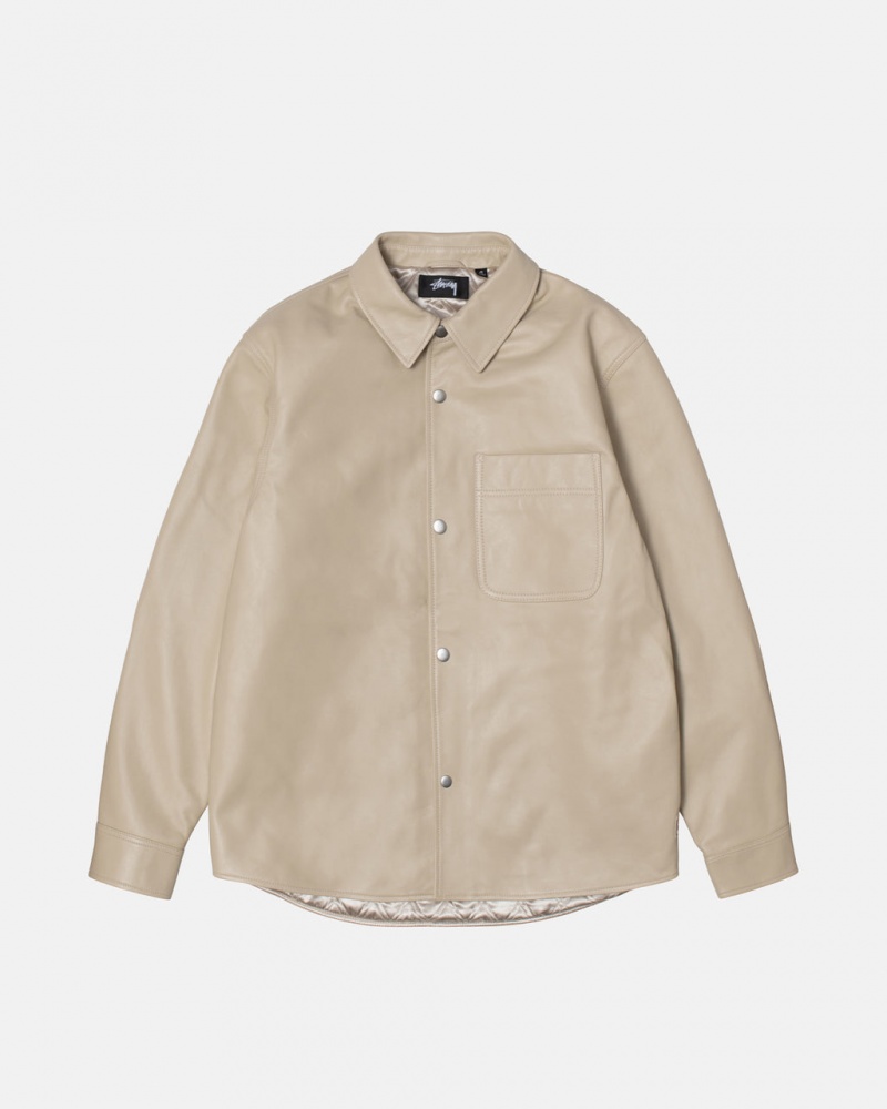 Stussy Nahkaiset Overshirt - Unisex Tops Shirts Beige | FIICD29143