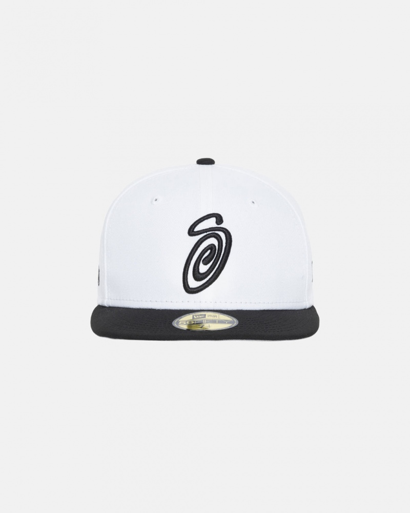 Stussy New Era 59Fifty Curly S - Unisex Valkoinen Mustat | FFIUI73329