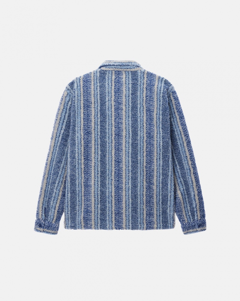 Stussy Raidallinen Sherpa Shirt - Unisex Tops Shirts Indigo | DFIVO68660