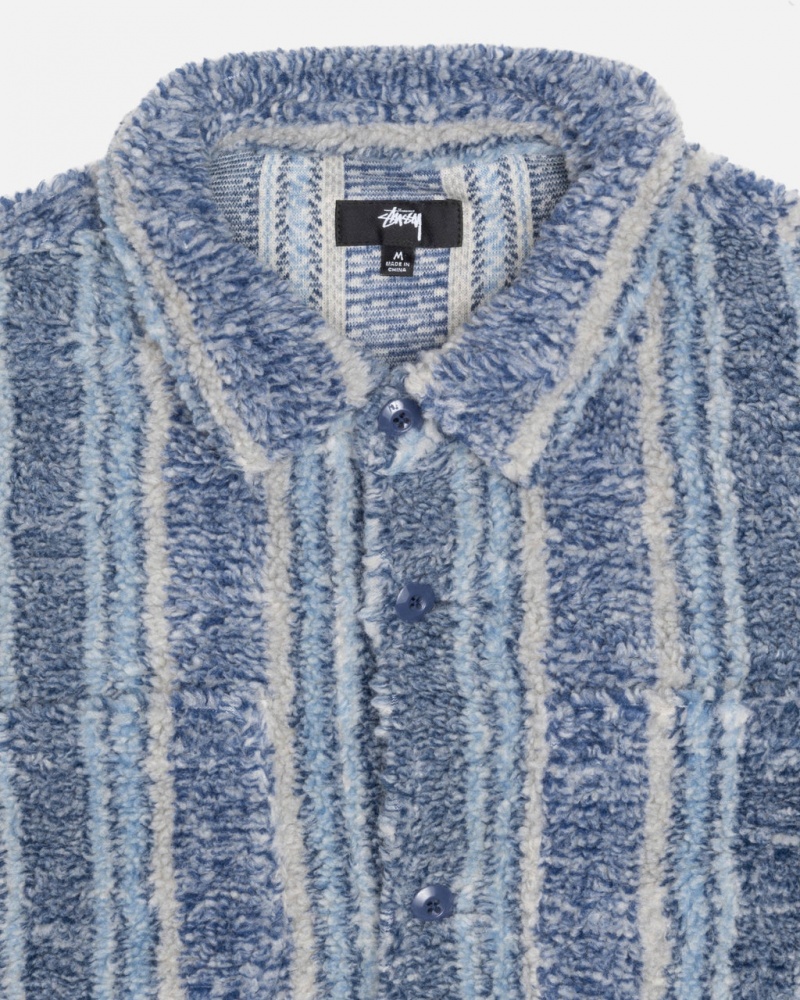 Stussy Raidallinen Sherpa Shirt - Unisex Tops Shirts Indigo | DFIVO68660