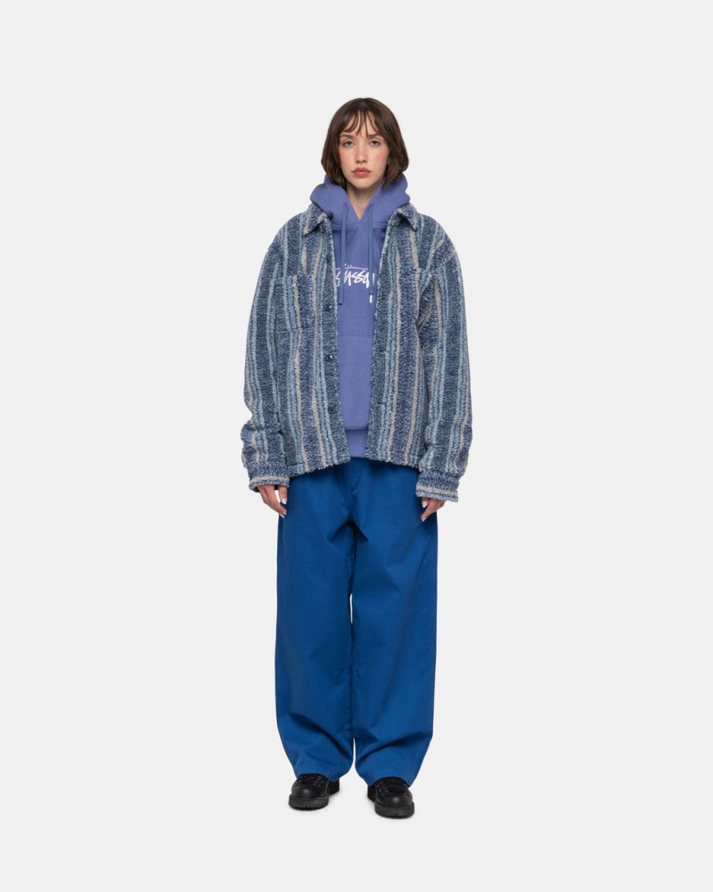 Stussy Raidallinen Sherpa Shirt - Unisex Tops Shirts Indigo | DFIVO68660