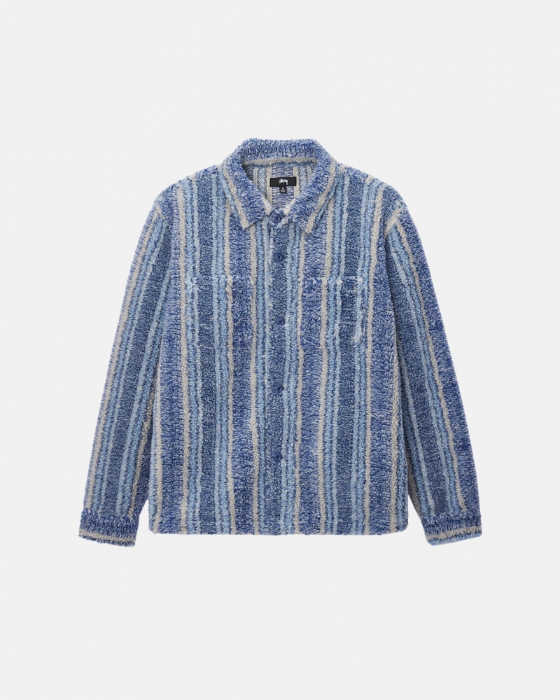 Stussy Raidallinen Sherpa Shirt - Unisex Tops Shirts Indigo | DFIVO68660