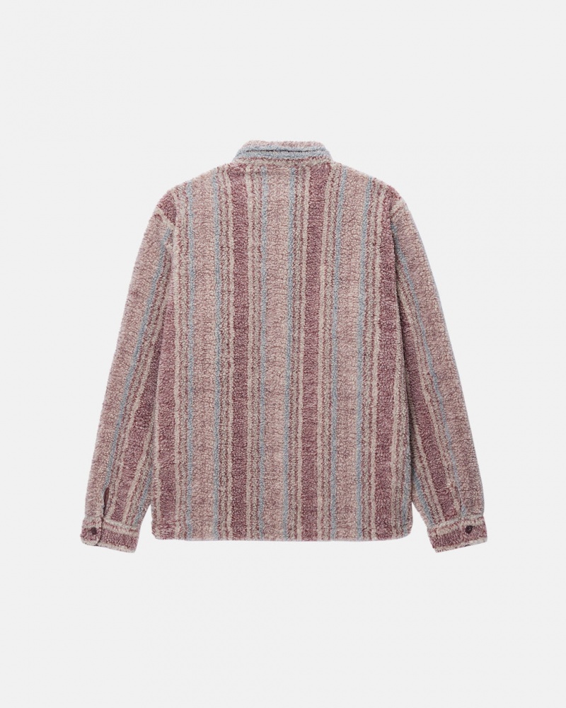 Stussy Raidallinen Sherpa Shirt - Unisex Tops Shirts Punainen | YFIVQ79653