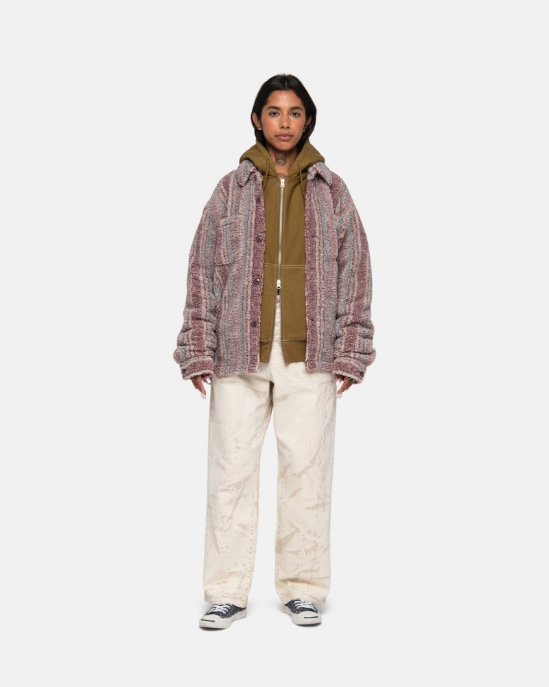 Stussy Raidallinen Sherpa Shirt - Unisex Tops Shirts Punainen | YFIVQ79653