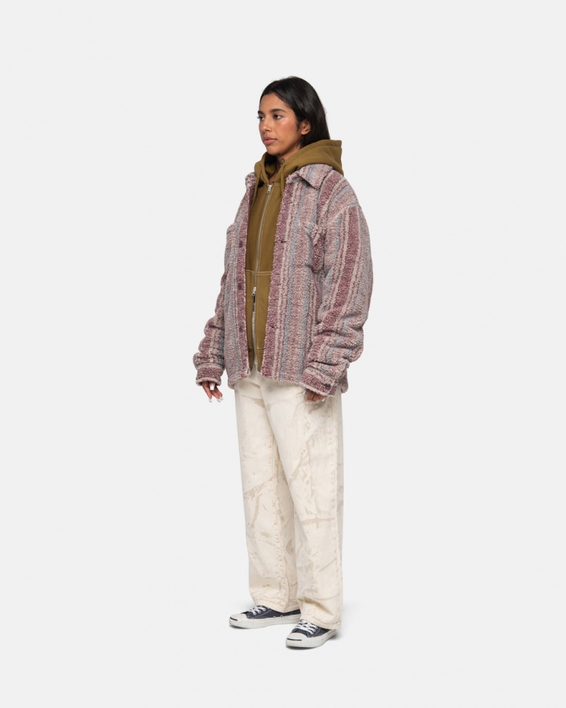 Stussy Raidallinen Sherpa Shirt - Unisex Tops Shirts Punainen | YFIVQ79653