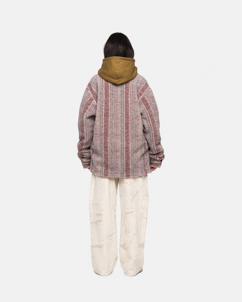 Stussy Raidallinen Sherpa Shirt - Unisex Tops Shirts Punainen | YFIVQ79653