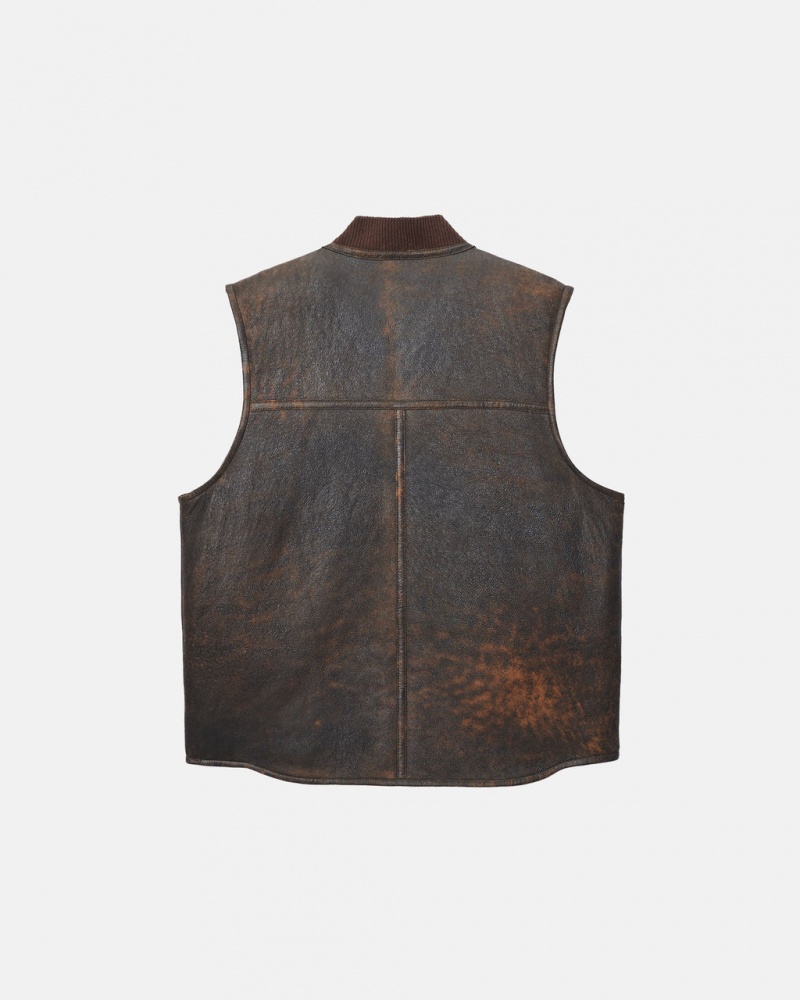 Stussy Reversible Shearling Workgear Vest - Unisex Jackets Ruskea | TFIWZ88754