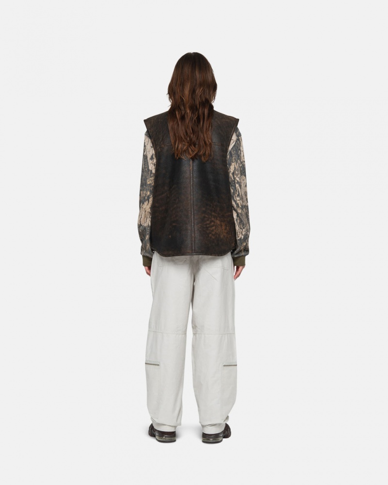 Stussy Reversible Shearling Workgear Vest - Unisex Jackets Ruskea | TFIWZ88754