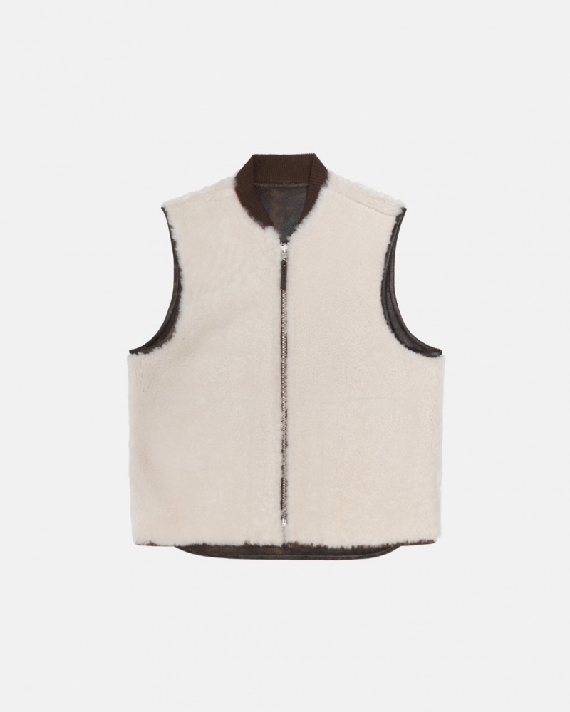 Stussy Reversible Shearling Workgear Vest - Unisex Jackets Ruskea | TFIWZ88754