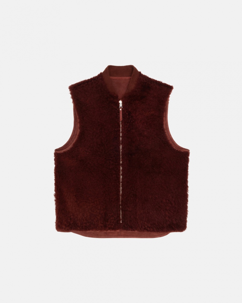 Stussy Reversible Shearling Workgear Vest - Unisex Jackets Viininpunainen | FICIF59864