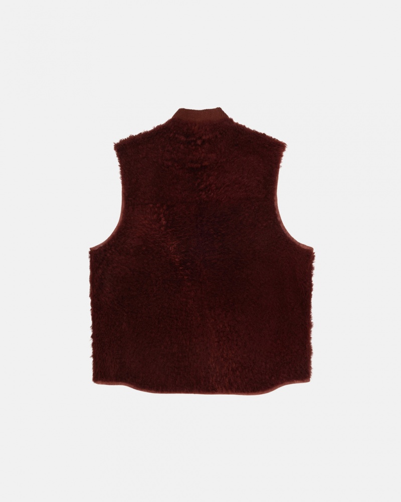 Stussy Reversible Shearling Workgear Vest - Unisex Jackets Viininpunainen | FICIF59864