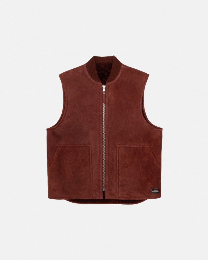 Stussy Reversible Shearling Workgear Vest - Unisex Jackets Viininpunainen | FICIF59864