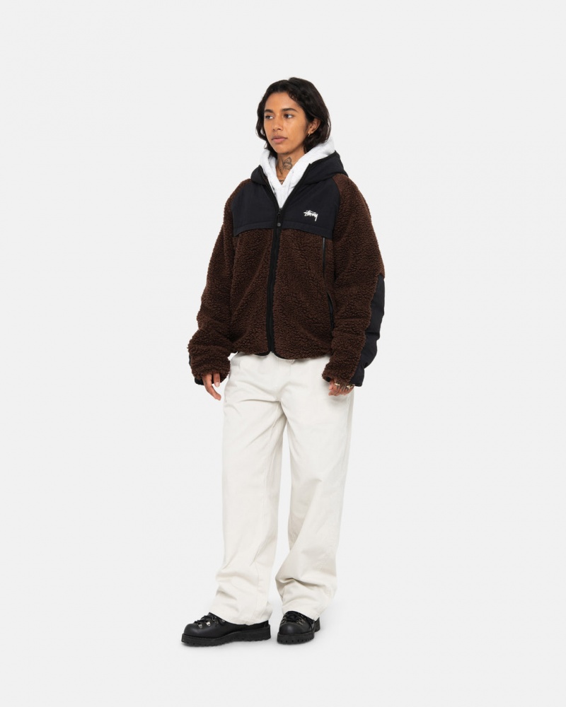 Stussy Sherpa Paneled Hupullinen Jacket - Unisex Hoodies Ruskea | FICVG74774