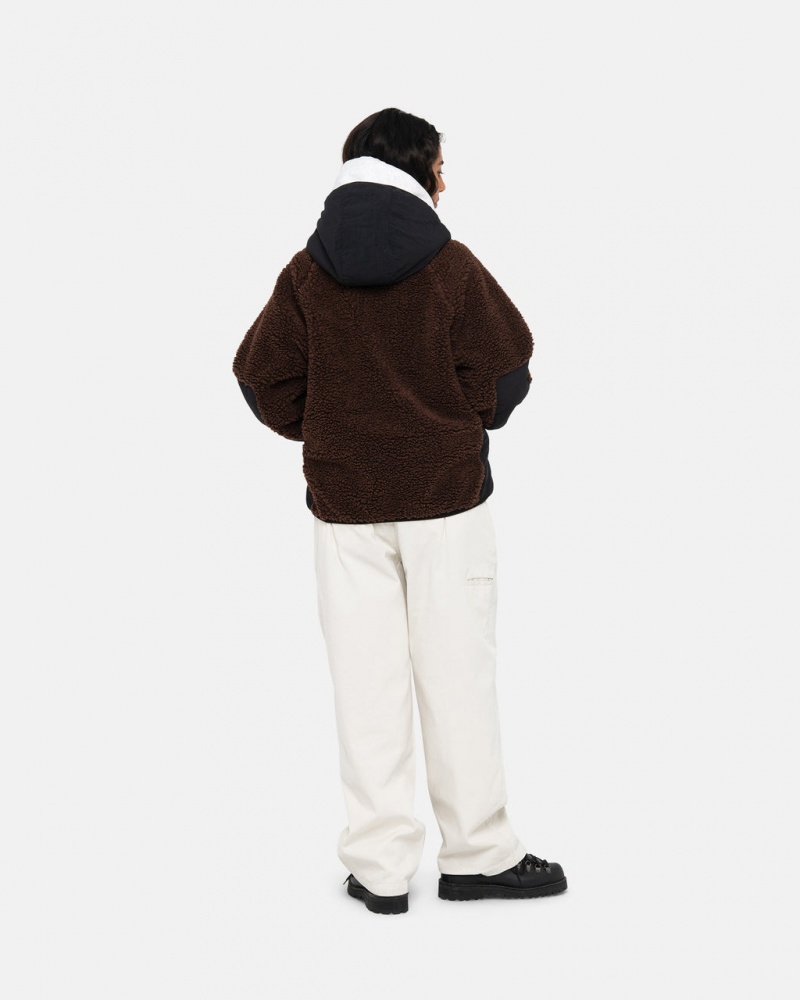 Stussy Sherpa Paneled Hupullinen Jacket - Unisex Hoodies Ruskea | FICVG74774