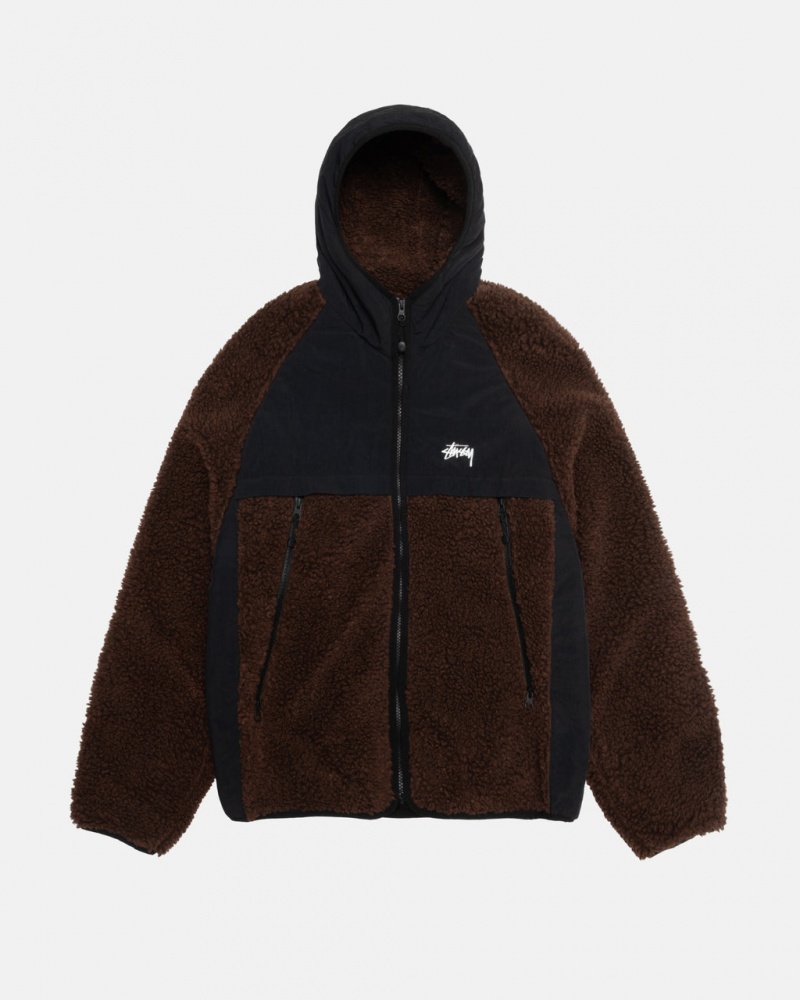 Stussy Sherpa Paneled Hupullinen Jacket - Unisex Hoodies Ruskea | FICVG74774